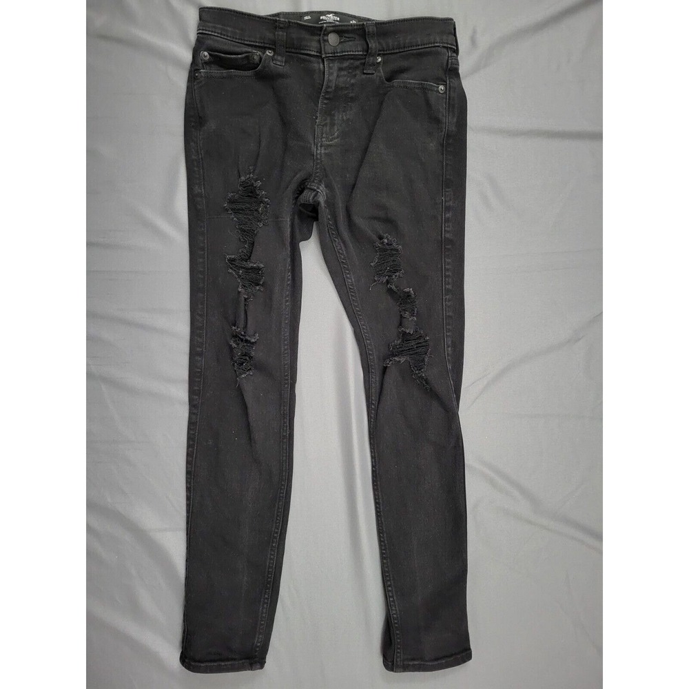 Hollister Advanced Stretch Skinny Jeans Black Distressed Ripped‎ W28 L30 Womens